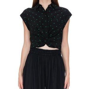T ByAlexander Wang Black Printed Twist Front Shirt
